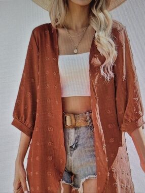 Two Open-Front Textured Cardigans - Rust and White, Size XL